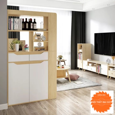 Tủ vách ngăn màu gỗ trắng thiết kế tinh tế VN009