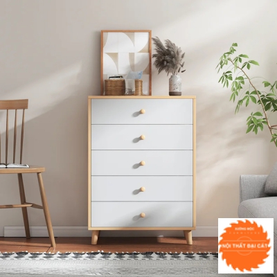 Tủ commost 5 ngăn kéo tay nắm gỗ tròn TC017