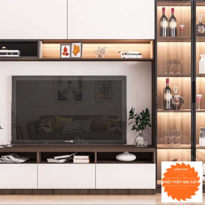 Kệ tivi kết hợp tủ rượu cánh kính KKH004
