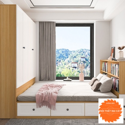 Tủ áo quần kết hợp giường ngủ, kệ sách TA115