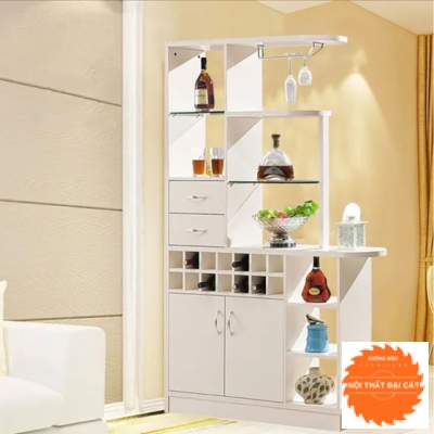 Tủ kệ vách ngăn phòng khách tone trắng VN029