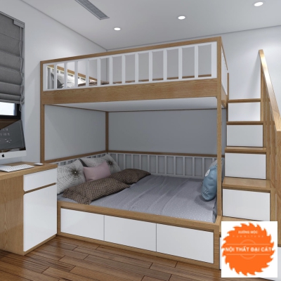 Giường tầng bắng gỗ thiết kế đơn giản GT044