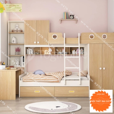 Giường ngủ kết hợp bàn học - tủ áo quần GT075