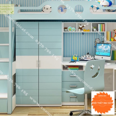 Giường tầng kết hợp bàn học - tủ áo quần GT090