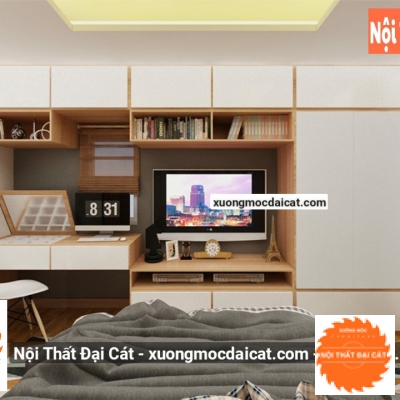 Tủ áo quần kết hợp kệ tivi - bàn làm việc MS22269