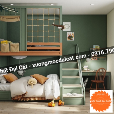 Giường tầng cho bé màu xanh lá GT121