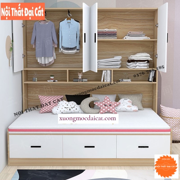 Giường trẻ em thiết kế kèm tủ GTE025