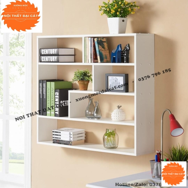 Kệ sách gỗ màu trắng treo tường KS135