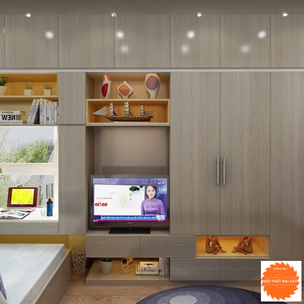 Tủ áo quần kết hợp kệ tivi - bàn học TA104