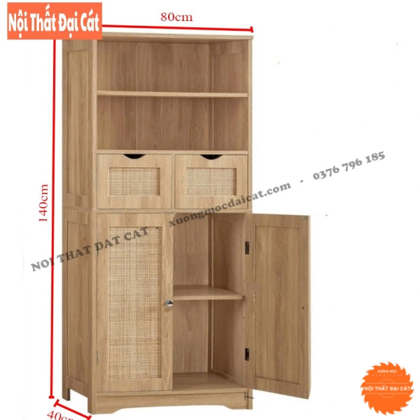 Tủ gỗ mây trưng bày, tủ bếp gỗ mây TGM019