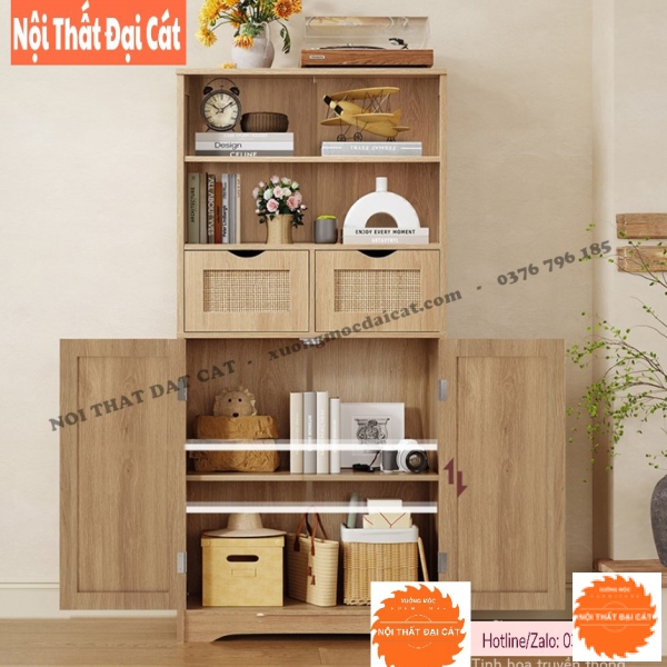 Tủ gỗ mây trưng bày, tủ bếp gỗ mây TGM019