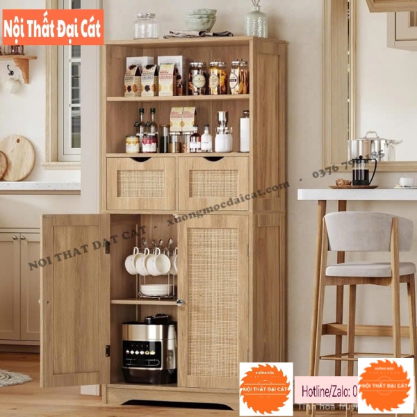Tủ gỗ mây trưng bày, tủ bếp gỗ mây TGM019