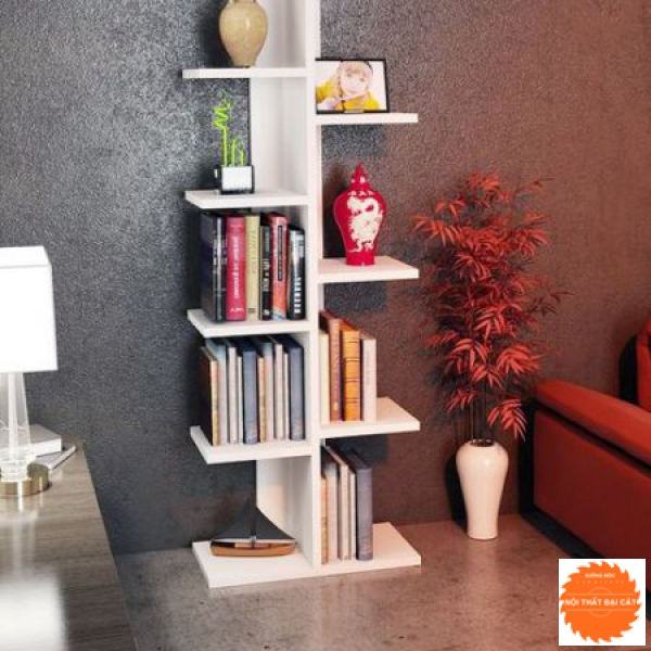 Kệ sách trang trí bằng gỗ tone trắng KS091