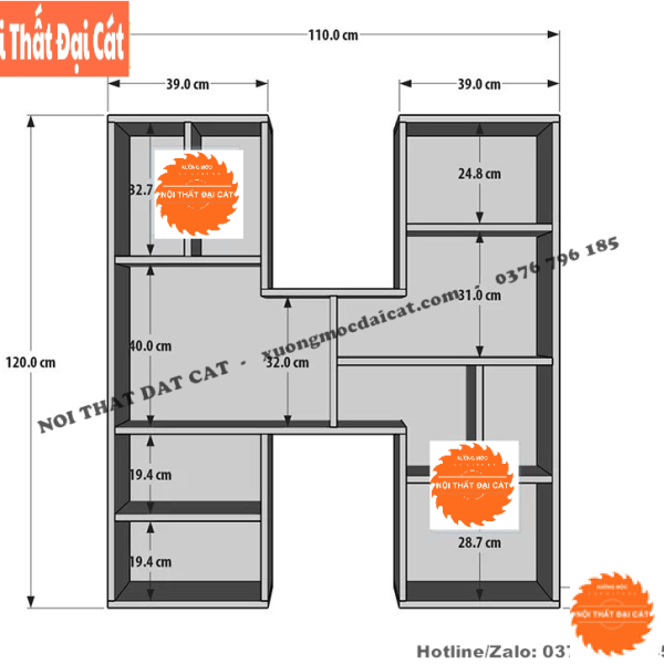 Kệ sách treo tường hình chữ H KS145