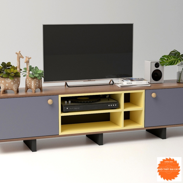 Kệ tivi màu xen kẽ xám vàng KTV213
