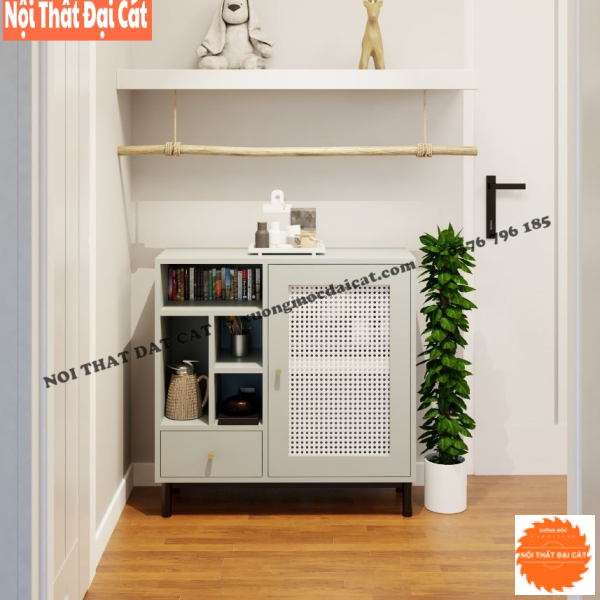 Tủ gỗ mây lưu trữ đồ thiết kế đẹp TGM007