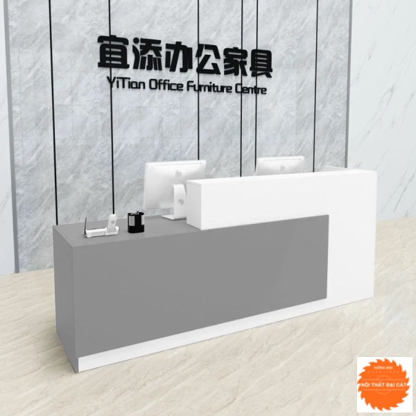 Quầy lễ tân  thiết kế tone trắng đen QLT026