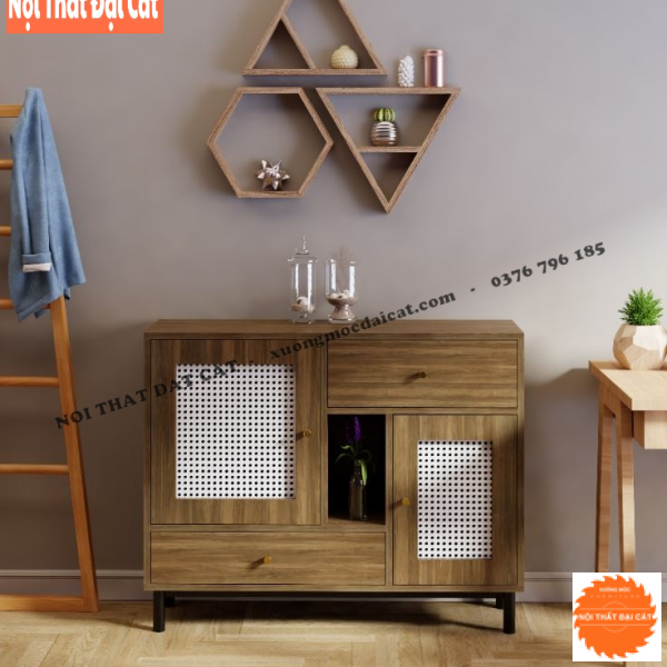 Tủ trưng bày, trang trí gỗ mây TGM008