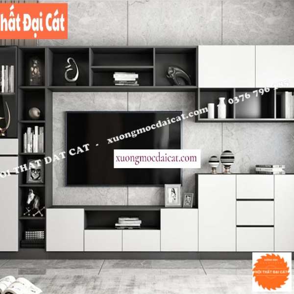 Kệ tivi kết hợp kệ tone trắng đen KTV067