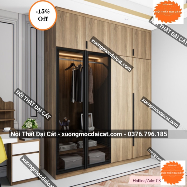 Tủ áo quần gỗ kết hợp kính MS22214