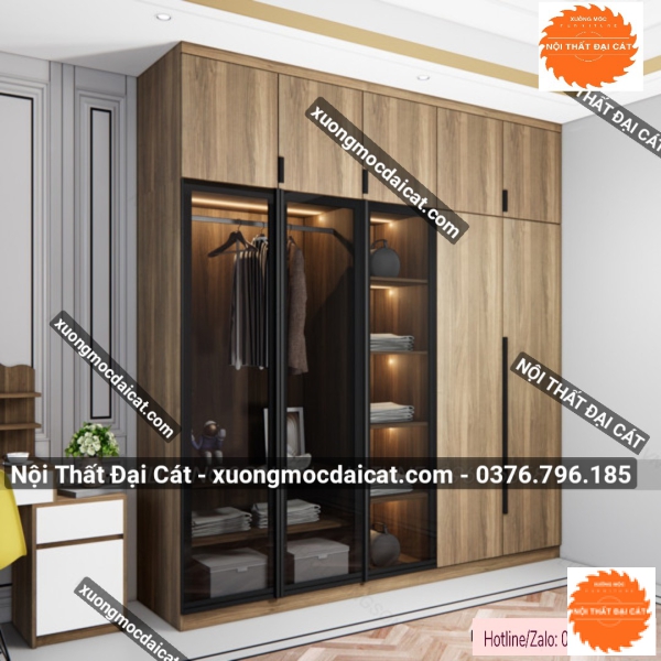 Tủ áo quần gỗ lộng kính MS22215