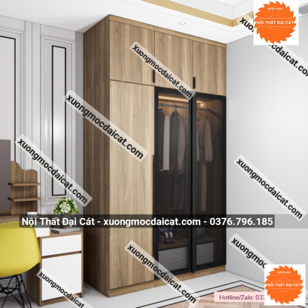 Tủ áo quần gỗ kết hợp kính MS22216
