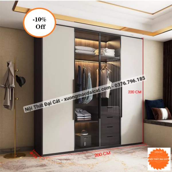 Tủ áo quần gỗ kính đẹp MS22220
