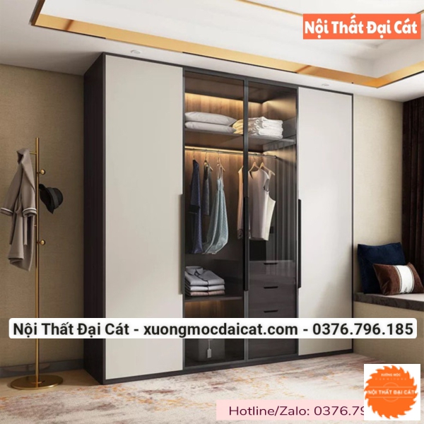 Tủ áo quần gỗ kính đẹp MS22220