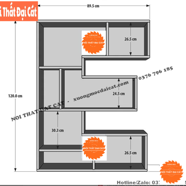 Kệ sách treo tường hình chữ E KS148