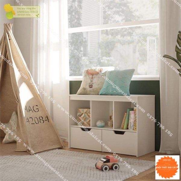 Kệ sách màu trắng 3 ngăn 2 hộc KSTE018