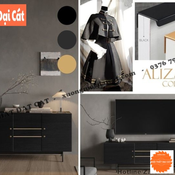 Kệ tivi gỗ công nghiệp tone đen KTV366