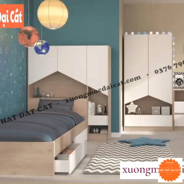 Giường ngủ trẻ em có tủ đầu giường GTE036