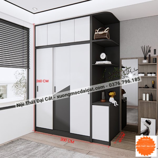 Tủ áo quần thiết kế 3 cánh lùa MS22228
