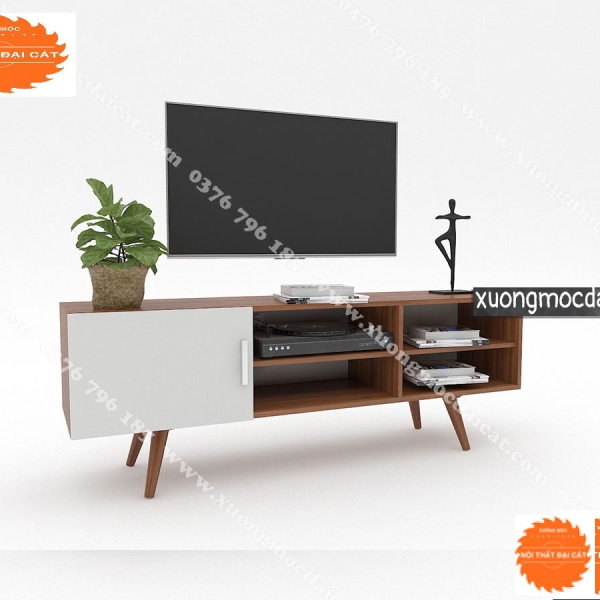 Kệ tivi cánh trắng thân gỗ nâu KTV282