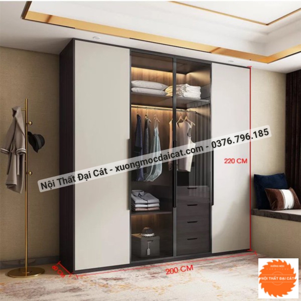 Tủ áo quần gỗ kính MS22232