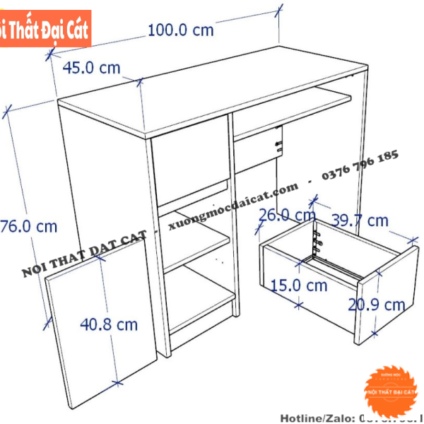 Bàn làm việc gỗ thiết kế đa năng BLV119