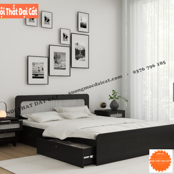 Giường ngủ gỗ kết hợp mây đẹp GM027