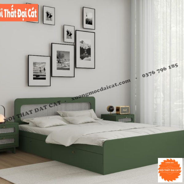 Giường ngủ gỗ kết hợp mây đẹp GM027