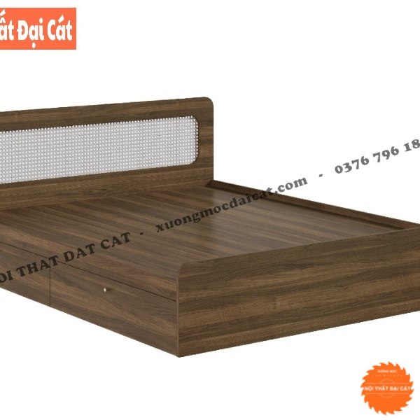 Giường ngủ gỗ kết hợp mây đẹp GM027
