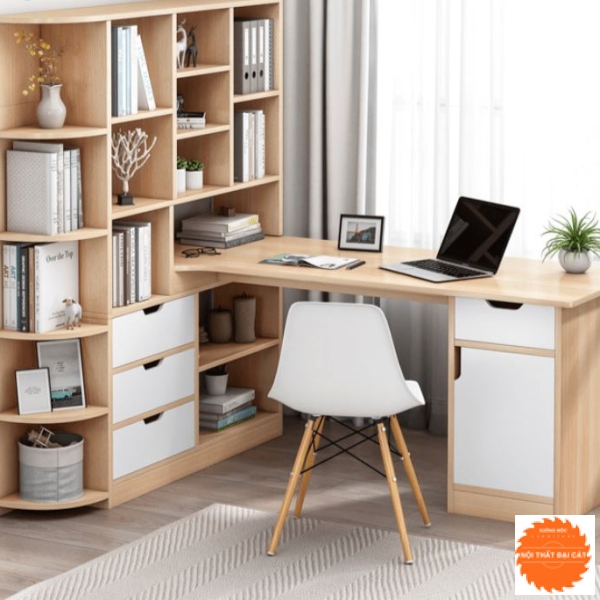 Bàn làm việc gắn liền kệ sách BLV050