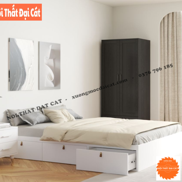 Giường ngủ gỗ phong cách 3 hộc kéo G129