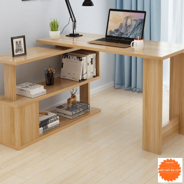 Bàn làm việc chữ L kết hợp giá sách BLV051