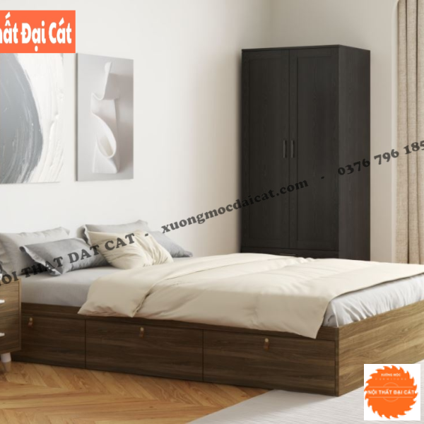 Giường ngủ gỗ phong cách 3 hộc kéo G129