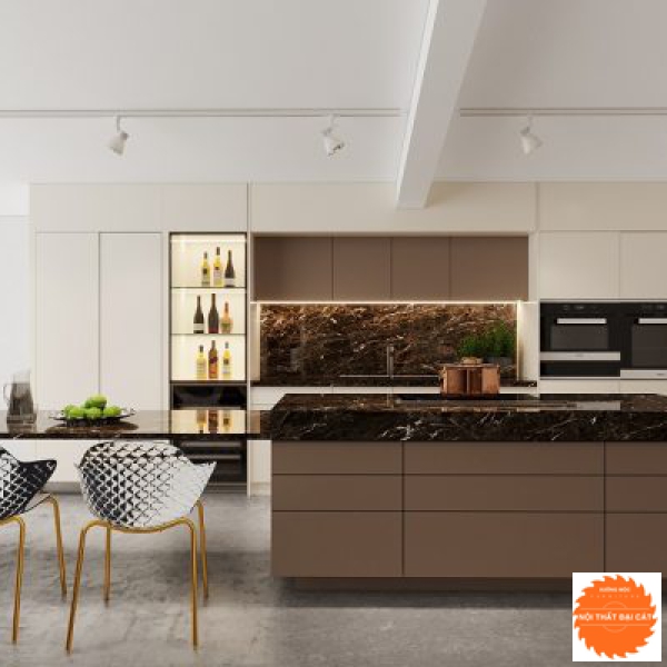 Tủ bếp thiết kế xen kẽ 2 màu trắng - nâu TB0087