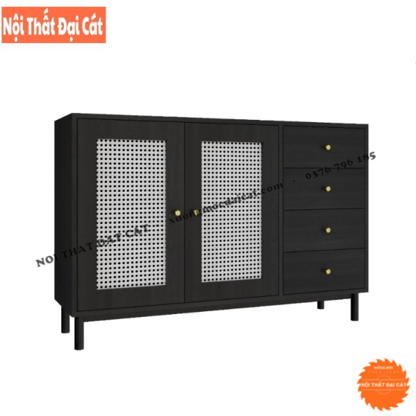 Tủ gỗ mây đựng đồ 2 cánh, 4 hộc kéo TGM010