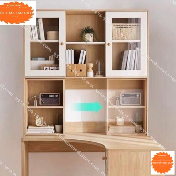Bàn học thiết kế kết hợp 2 hộc tủ kính BH036