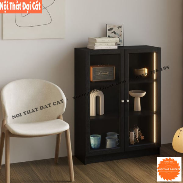 Tủ lưu trữ trang trí gỗ lộng kính TĐ057