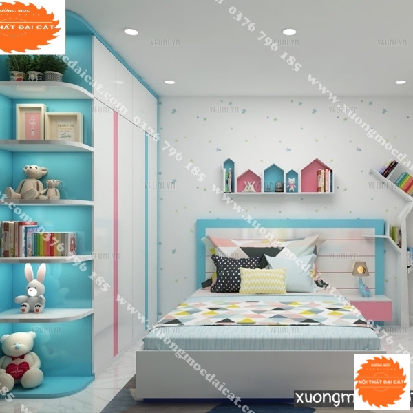 Combo giường ngủ - tủ áo quần phòng bé PNTE011