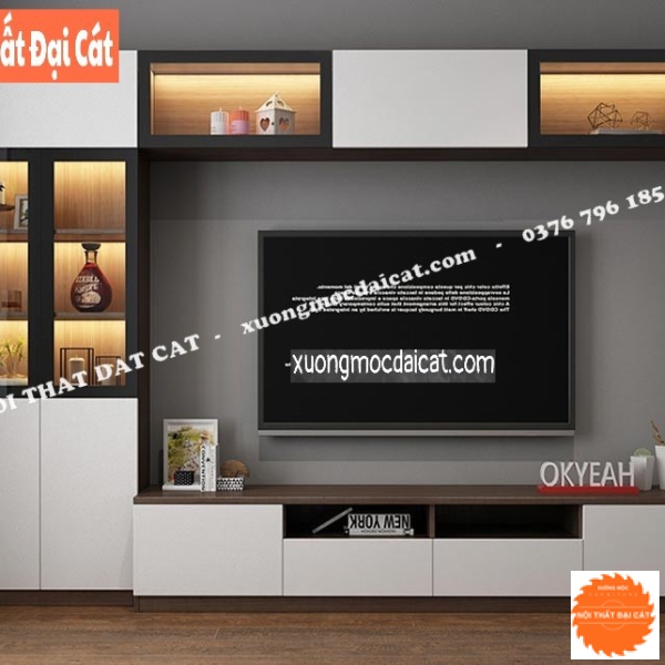 Kệ tivi kết hợp kệ trang trí - rượu KTV056