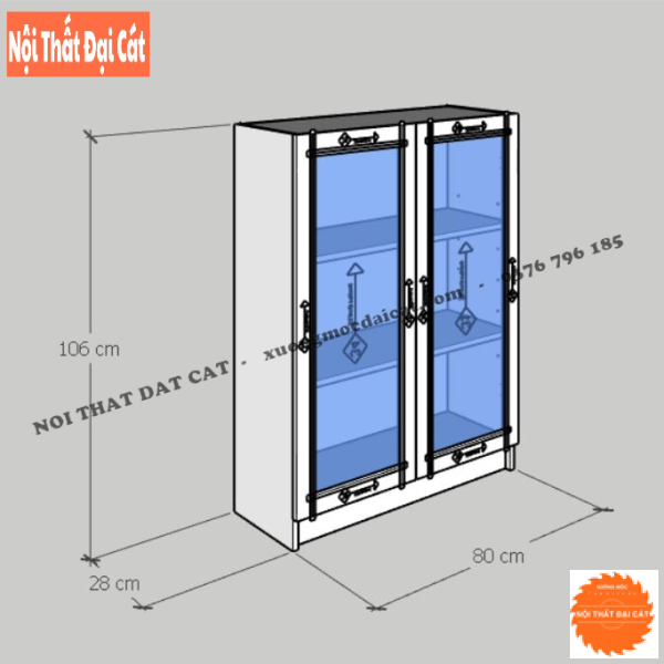 Tủ lưu trữ trang trí gỗ lộng kính TĐ057